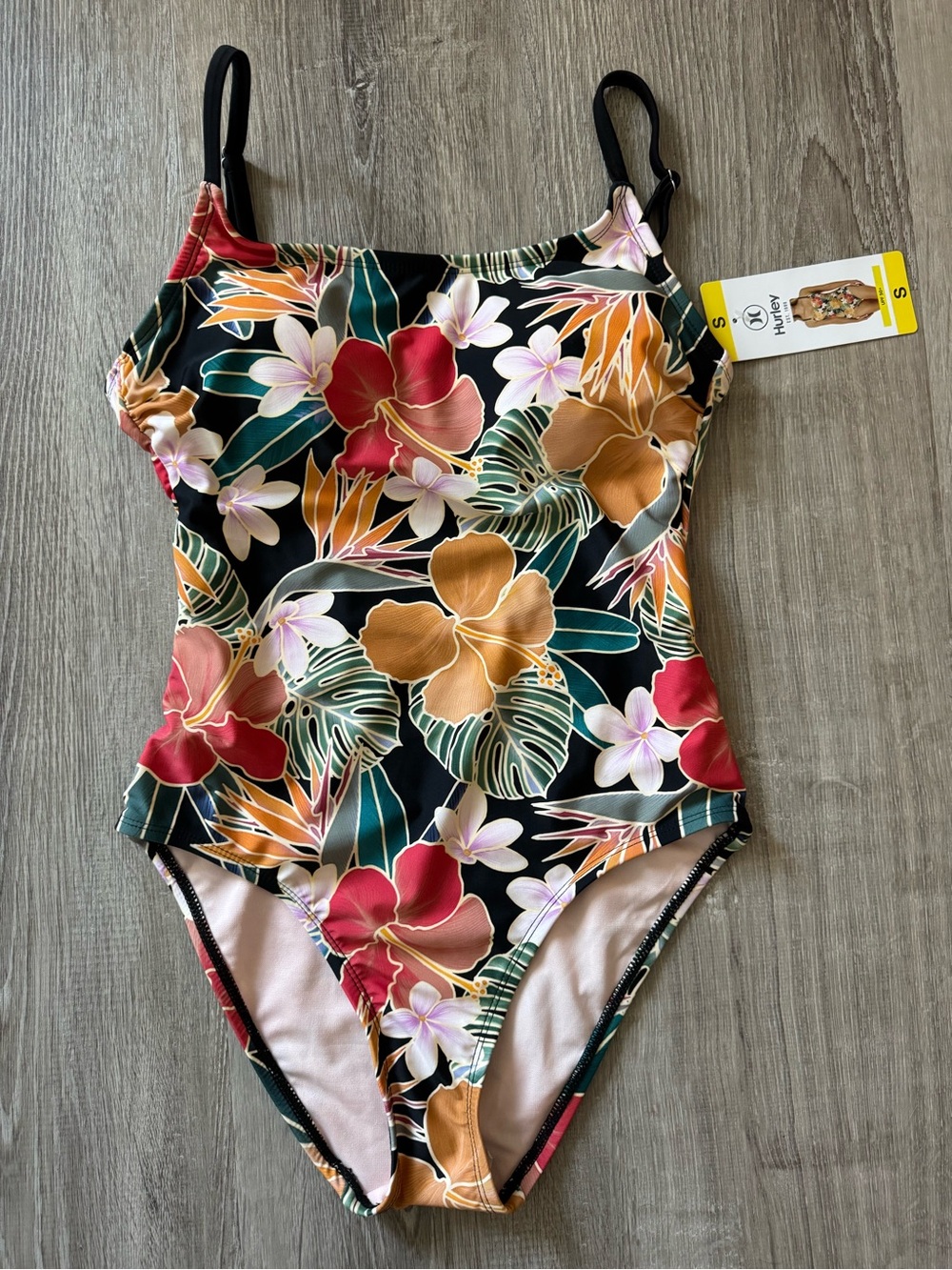 NWT Hurley women’s  Floral One-Piece Swimsuit - Black Multi size Small